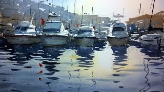 Watercolour demonstration  How to paint boats water and reflections 2 [upl. by Adnyl]