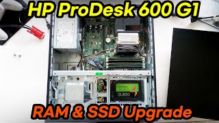 HP Prodesk 600 G1 Upgrade RAM amp Hard Drive Disassembly Replace SSD [upl. by Ynaffets]