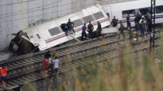 Spain train crash Twisted carriages after train derails at highspeed at Santiago de Compostela [upl. by Vidovic367]