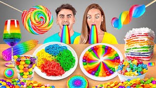 RAINBOW FOOD CHALLENGE  Eating Everything Only In 1 Color For 24 Hours By 123 GO CHALLENGE [upl. by Ahsinev933]