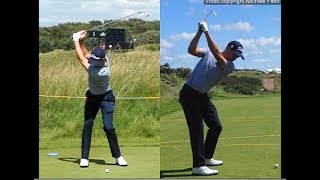 Justin Thomas golf swing  Long Iron faceon amp downtheline July 2017 [upl. by Adyahs]